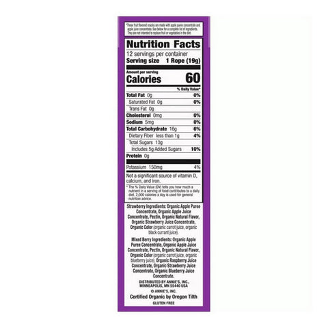 Annie's Homegrown, Organic Bunny Fruit Rope Berry Strawberry, 8.04 Oz (Case Of 6)