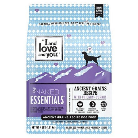 I And Love And You, Naked Essentials Ancient Grains Dry Dog Food Chicken Plus Turkey, 4 Lbs (Case Of 4)