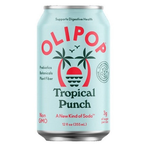 Olipop, Tropical Punch Sparkling Tonic Healthy Soda Gut Friendly Soft Drink Delicious Prebiotic Soda, 12 Oz (Case Of 12)