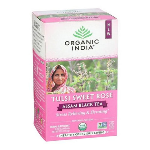 Organic India, Tulsi Sweet Rose Assam Black Tea, 18 Bags (Case Of 6)