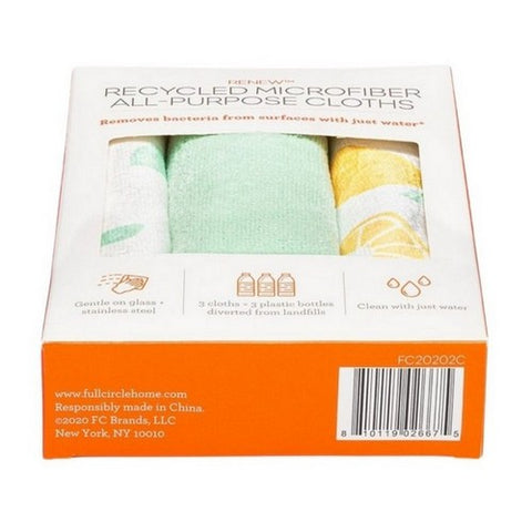 Full Circle Home, Renew Recycled Microfiber All-Purpose Cloths Citrus Print, 3 Count (Case Of 6)