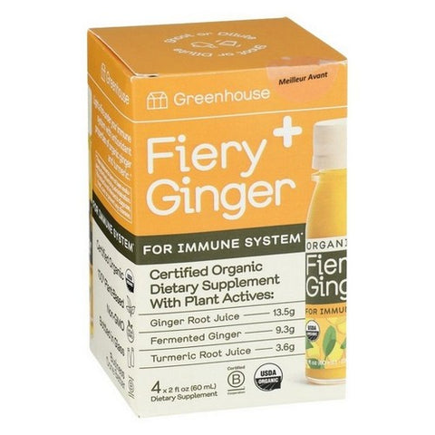 GreenHouse, Organic Greens Fiery Ginger Immune Supplement, 2 Oz (Case Of 12)