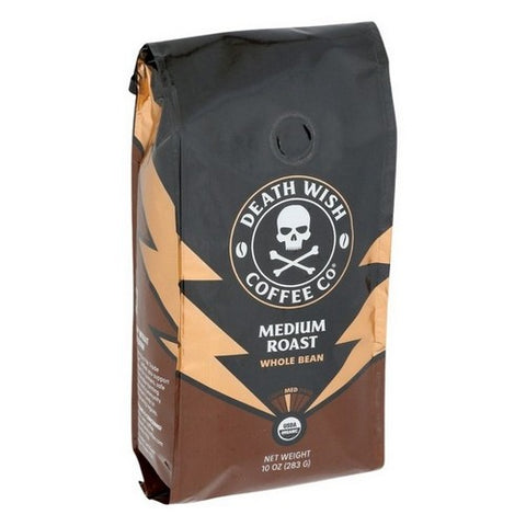 Death Wish Coffee, Organic Whole Bean Coffee Medium Roast, 10 Oz (Case Of 6)