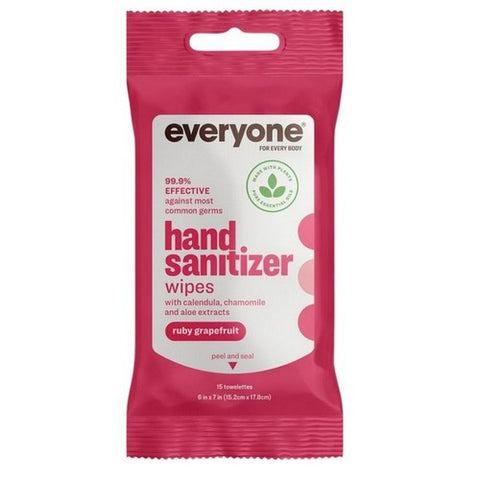 Everyone, Hand Sanitizer Wipes Ruby Grapefruit, 15 Count (Case Of 6)