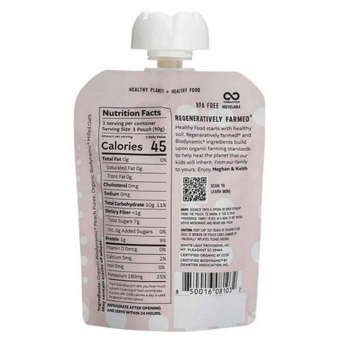 White Leaf Provisions, Baby Food Peach And Oat, 90 Grams (Case Of 6)