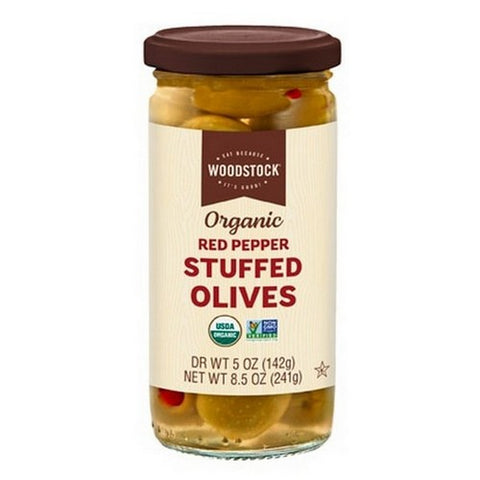 Woodstock, Stuffed Olives With Red Peppers, 8.5 Oz (Case Of 12)