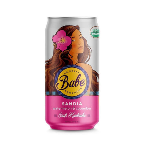 Babe Kombucha, Organic Sandia Watermelon Cucumber Flavor Can, 16 Oz (Case Of 12)