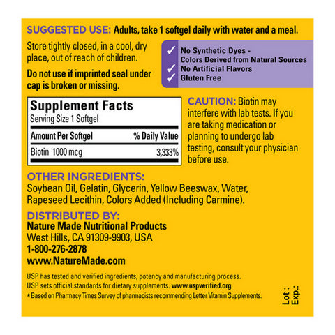 Nature Made, Biotin Softgels, 1000 Mcg, 120 Count (Case Of 3)
