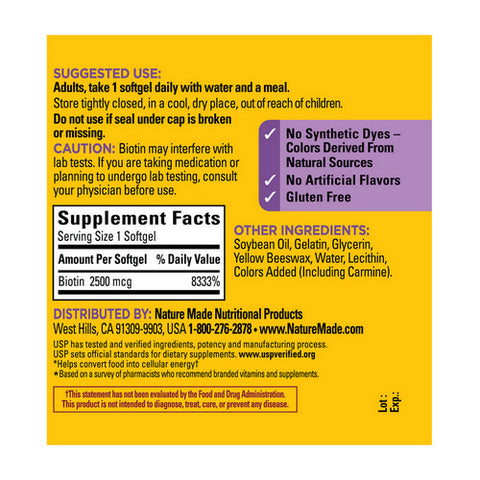 Nature Made, Biotin Softgels, 2500 Mcg, 150 Count (Case Of 3)