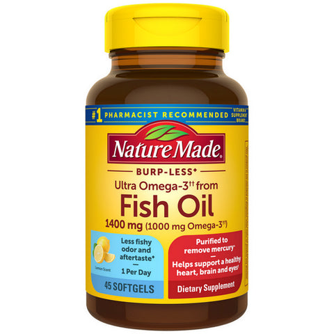 Nature Made, Burp Less Ultra Omega 3 from Fish Oil, 1400 Mg, 45 Count (Case Of 3)