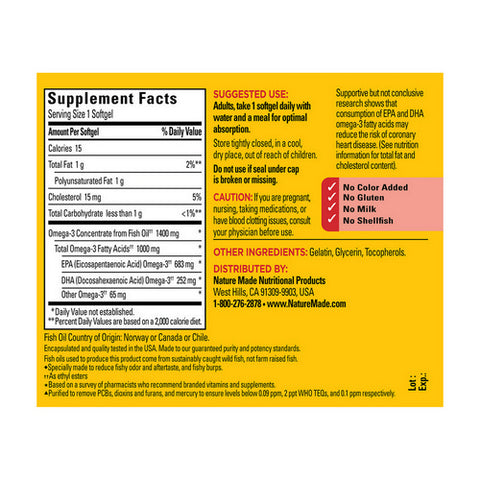 Nature Made, Burp Less Ultra Omega 3 from Fish Oil, 1400 Mg, 45 Count (Case Of 3)