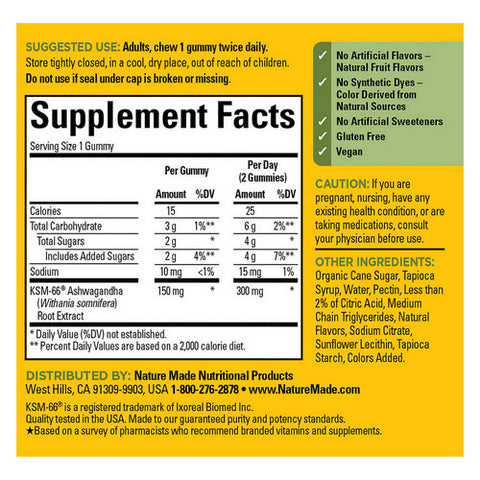 Nature Made, Ashwagandha Mixed Berry Gummies, 60 Count (Case Of 3)