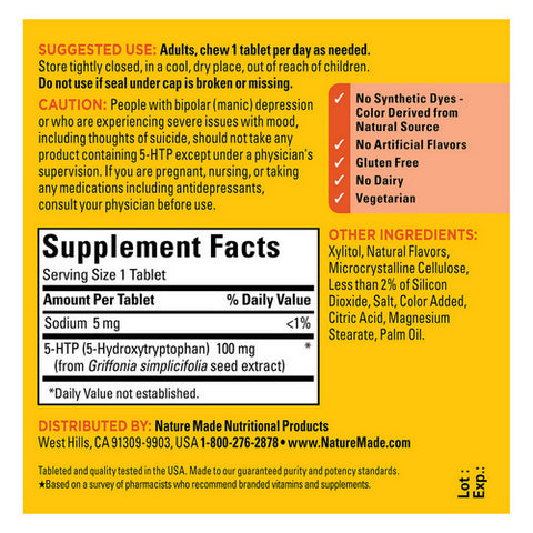 Nature Made, 5 HTP Chewable Orange Citrus, 100 Mg, 30 Count (Case Of 3)