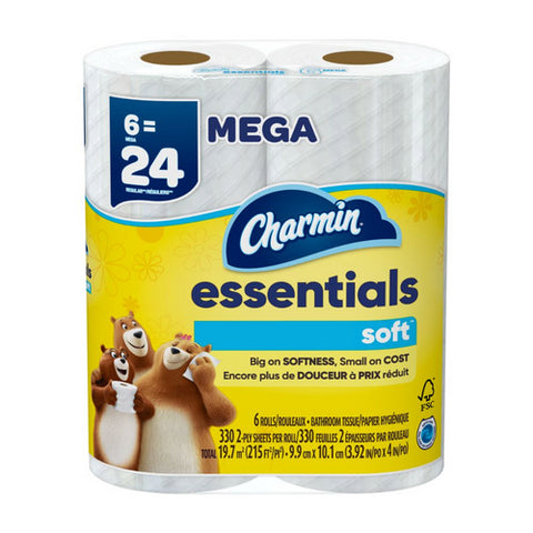 Essentials Soft Toilet Paper 215 Square Feets / 6 Mega Rolls (Case Of 3) by Charmin