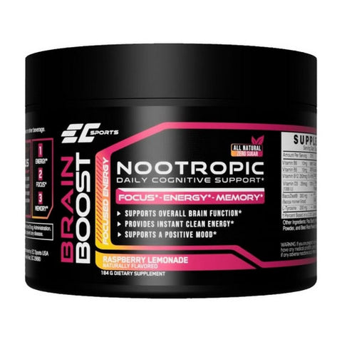 EC Sports, Brain Boost NooTropic Powder Rasp Lemonade, 184 Grams