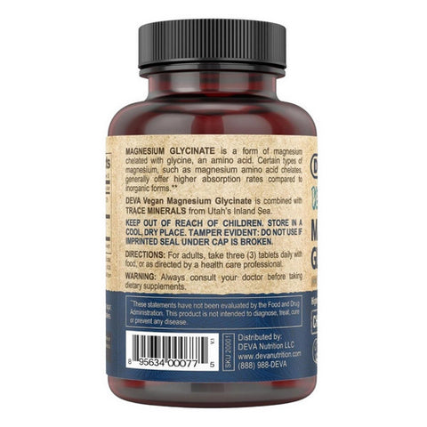 Deva Vegan Vitamins, Vegan Magnesium Glycinate With Trace Minerals, 90 Tablets