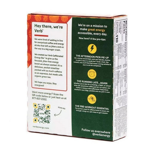 Verb Energy, Peanut Butter Cup Caffeinated Energy Bars, 5 Count