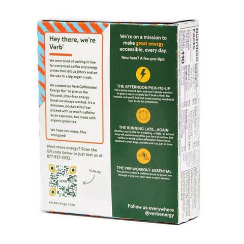 Verb Energy, Peanut Butter Crunch Caffeinated Energy Bars, 5 Count