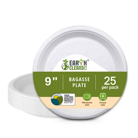 Earth Cleanse, Bagasse 9-Inch Round Plates, Pack of 25