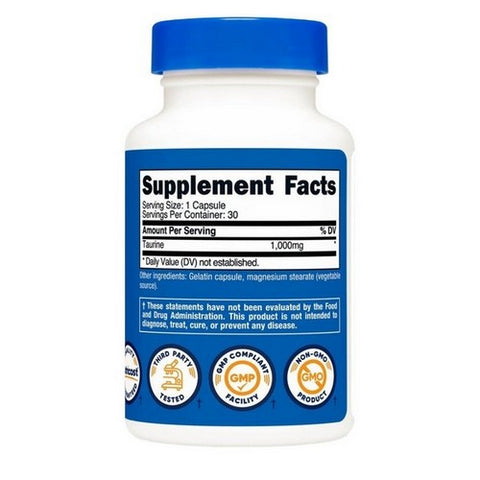 Nutricost, Taurine Capsules, 1000 Mg, 30 Count