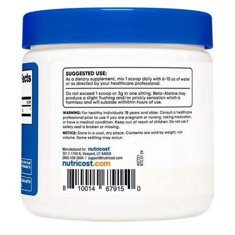 Nutricost, Beta Alanine Unflavored, 300 Grams