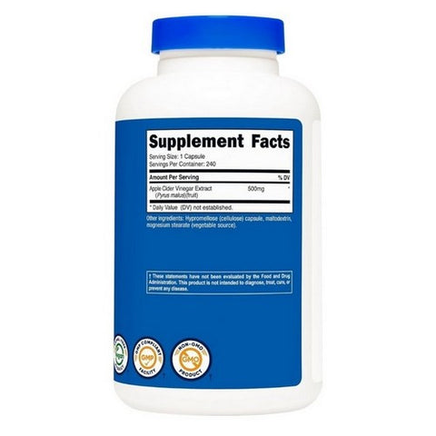 Nutricost, Apple Cider Vinegar Capsules, 500 Mg, 240 COunt