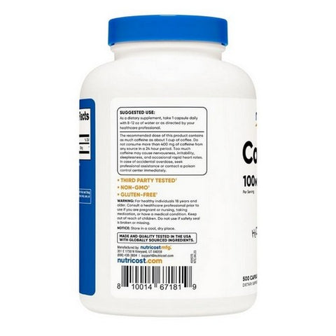 Nutricost, Caffeine Capsules, 100 Mg, 500  Count