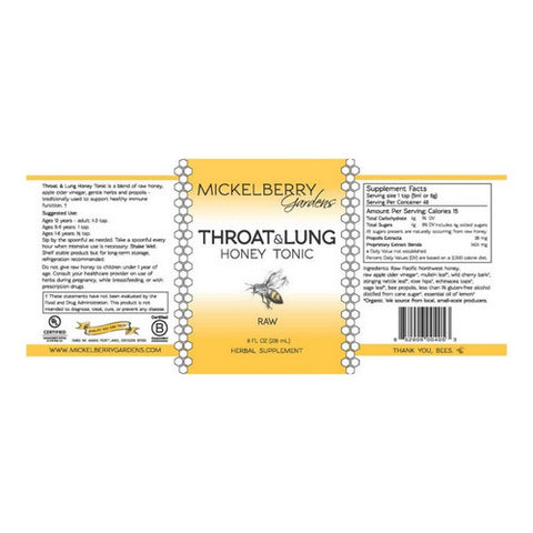 Mickelberry Gardens, Throat And Lung Honey Tonic, 8 Oz