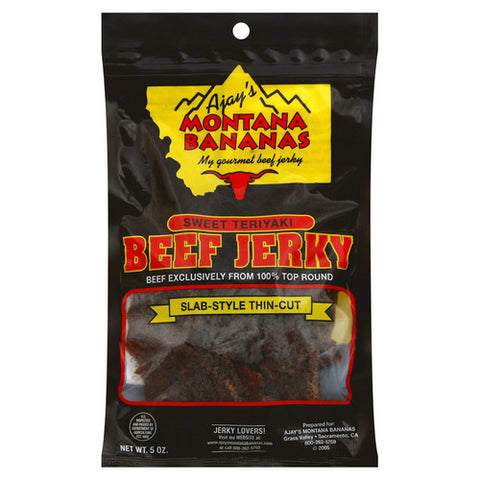 Ajay's Montana Bananas, Beef Jerky Thin Cut Teriyaki, 5 Oz (Case Of 6)