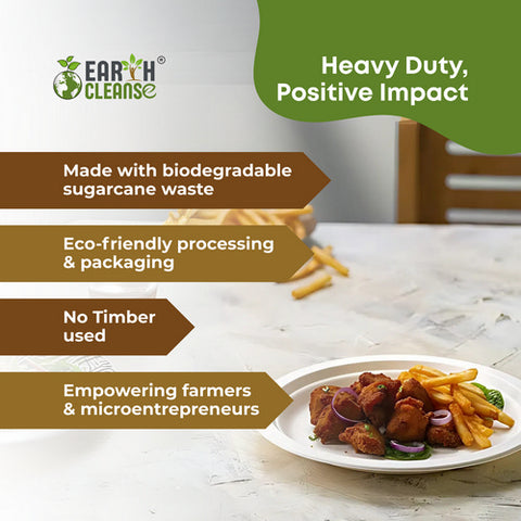 9" Round Bagasse Plates Premium 500 Pack by Earth Cleanse