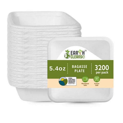 Earth Cleanse, Square Bagasse Bowls Premium, 3200 Pack (160 Ml / 5.4 Oz)
