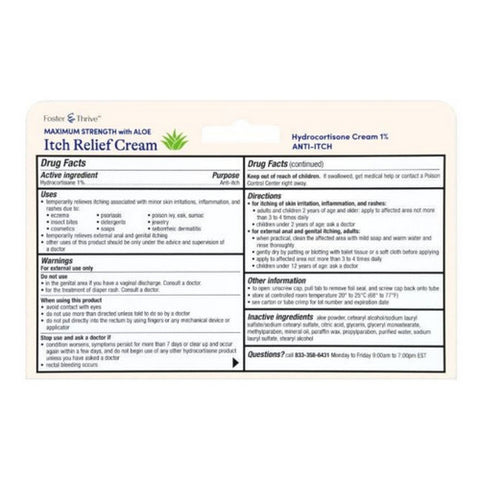 Foster And Thrive, Maximum Strength with Aloe Itch Relief Cream, 1 Oz