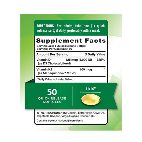 Nature's Truth, Vitamin K-2 Plus Vitamin D3, 50 Count