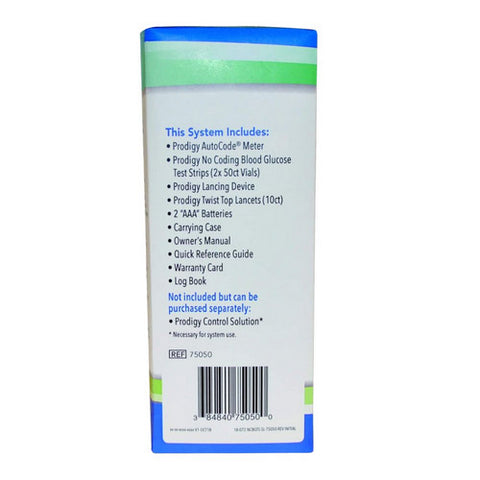Prodigy, No Coading Blood Glucose Test Strips With Meter, 100 Count