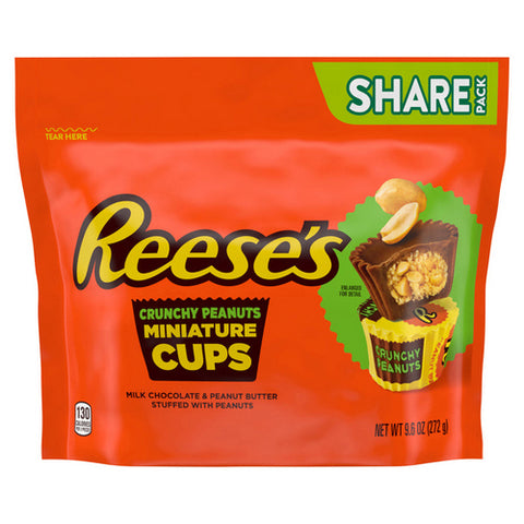 Reese's, Crunchy Peanuts Miniatures Milk Chocolate Peanut Butter Cups, 9.6 Oz (Case Of 8)