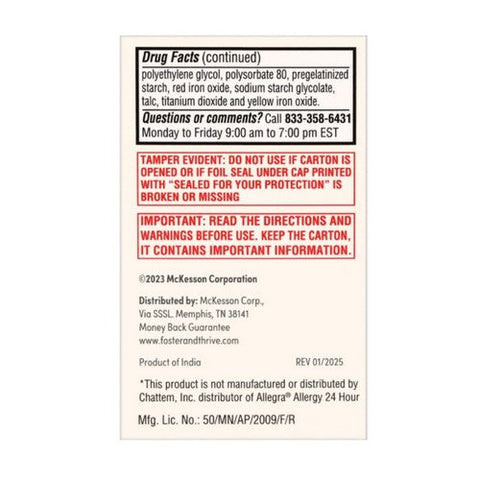 Foster And Thrive, Allergy Relief Fexofenadine, 180 Mg, 30 Tabs Foster And Thrive