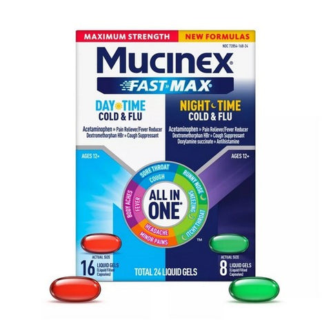 Mucinex, Fast Max Day And Night Cold & Flu Liquid Gel, 24 Caps Mucinex