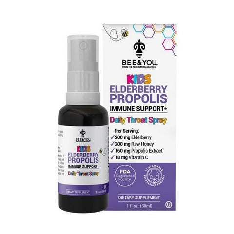 Kids Elderberry Propolis Daily Throat Spray 1 Oz by Bee & You