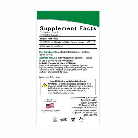 Nature's Answer, Reishi Mushroom, 500 Mg, 90 Veg Caps Nature's Answer