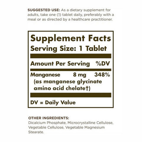 Solgar, Chelated Manganese Tablets, 100 Tabs