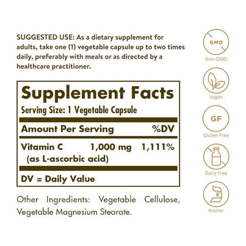 Solgar, Vitamin C, 1000 mg, 250 V Caps