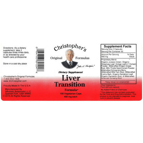 Dr. Christophers Formulas, Liver Transition Formula, 100 Vegicaps