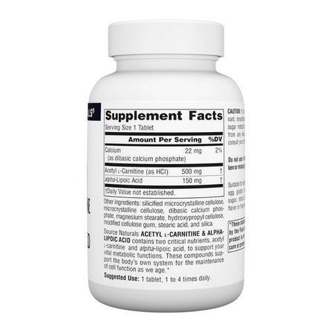Source Naturals, Acetyl L-Carnitine And Alpha-Lipoic Acid, 650 Mg, 60 Tabs