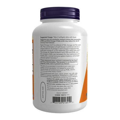 Now Foods, Super Omega 3-6-9, 1200 mg, 180 Sgels