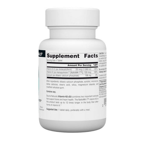 Source Naturals, Vitamin K2 Plus D3, 1000 Mcg, 30 Tabs Source Naturals