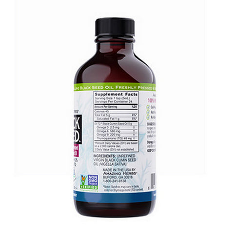 Amazing Herbs, Black Seed 100% Pure Cold-Pressed Black Cumin Seed Oil, 4 Oz