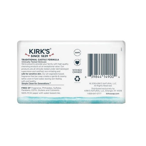 Kirk's Natural Products, Castile Bar Soap Fragrance Free, 4 Oz