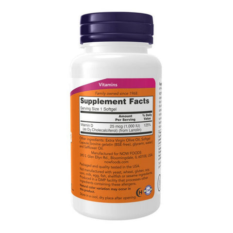Now Foods, Vitamin D-3, 1,000 IU, 360 Softgels