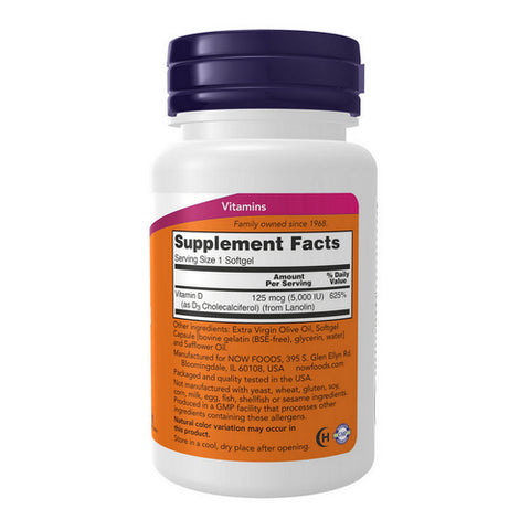 Now Foods, Vitamin D3, 5000 IU, 120 softgels