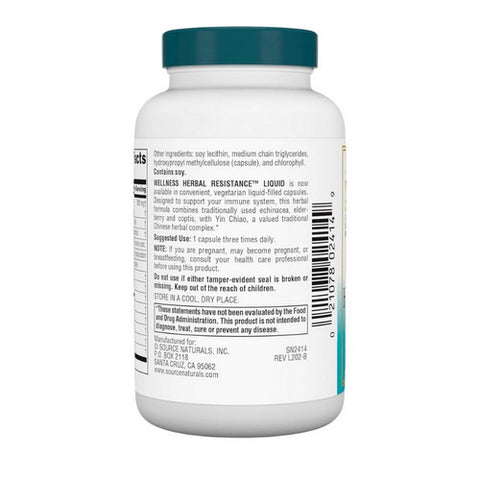 Source Naturals, Wellness Herbal Resistance Liquid, 60 Caps